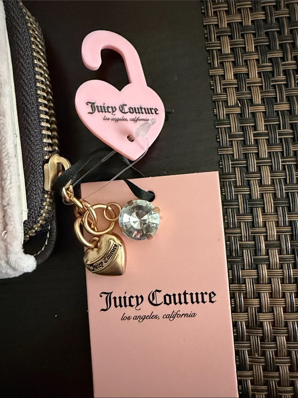 Juicy Couture Light Pink/Clay Plush Zip Pockets with Button Wallet  with charms